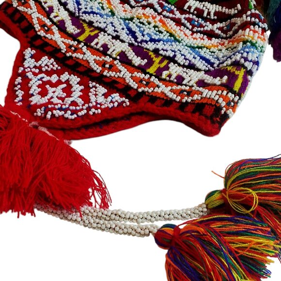 Traditional Andean Rainbow Chullo Hat – Handwoven Peruvian Alpaca Wool Hat with - Picture 3 of 3